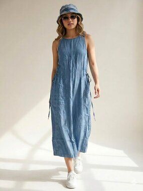 Calvin Klein Jeans Denim Drawstring Maxi Dress XS
